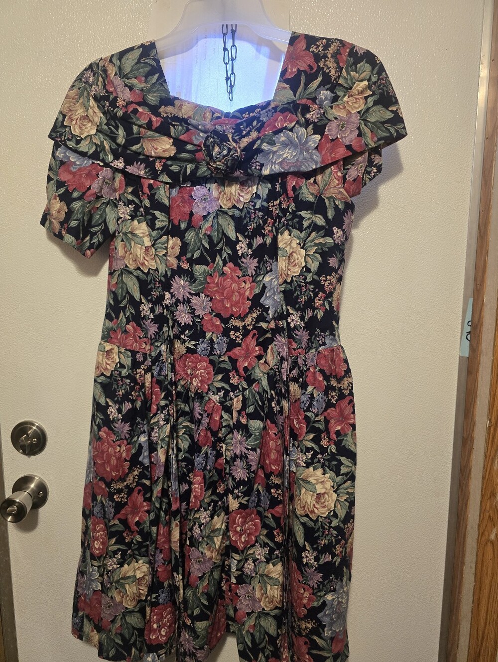 Floral Off-Shoulder A-Line Dress in Black with Multicolor Blooms